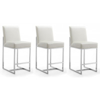 Manhattan Comfort 3-CS003-PW Element 37.2 in. Pearl White and Polished Chrome Stainless Steel Counter Height Bar Stool (Set of 3)